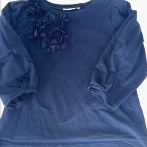Chicos Navy Floral Petal Puff-Sleeve Top